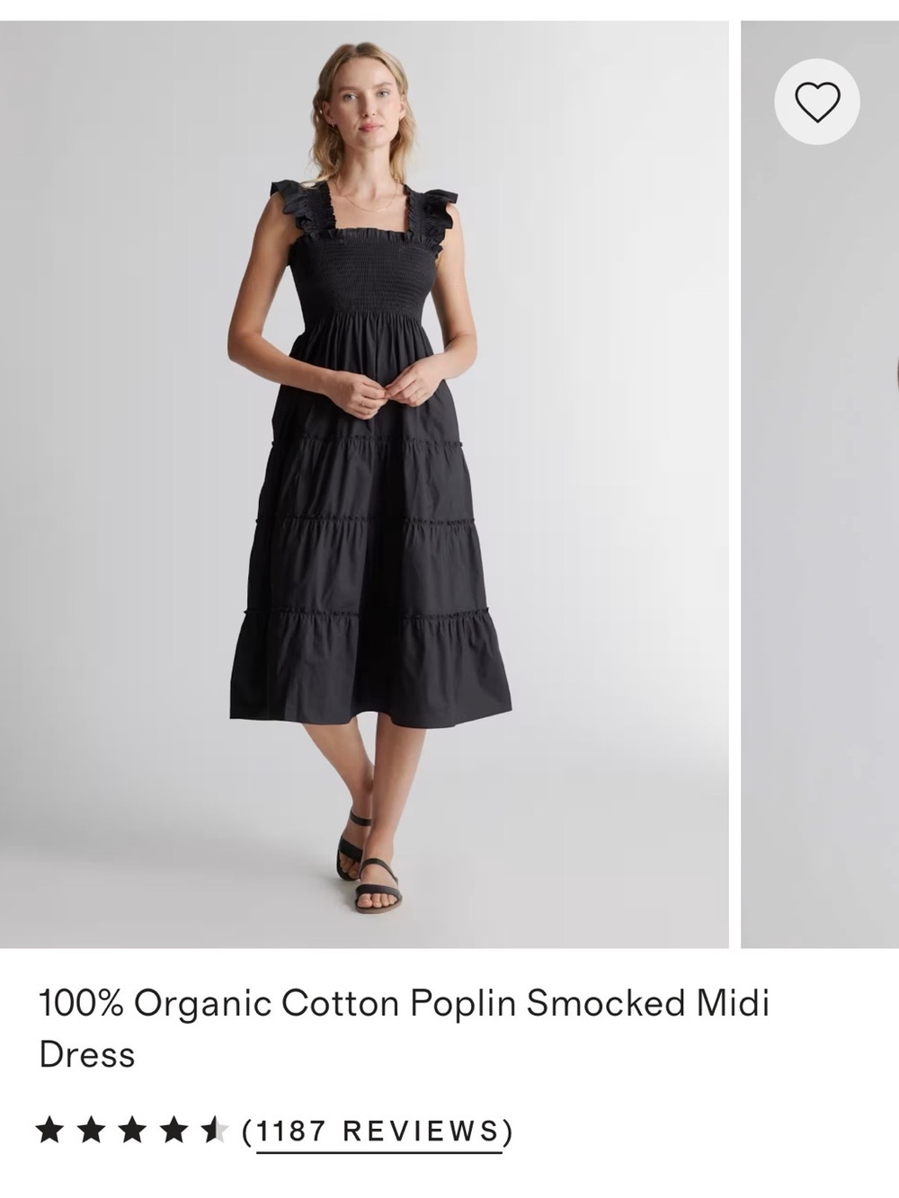 Quince 100% Organic Cotton Poplin Smocked Midi Dress in Black